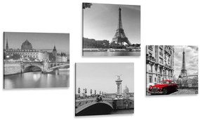 Set di quadri – Parigi con auto rossa retrò