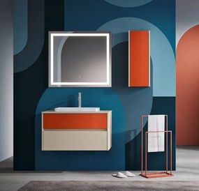 Mobile sottolavabo e lavabo Niwa per vasca centrale laccato opaco sabbia con vetro paprika 2 cassetti