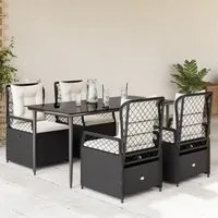 Set da Pranzo da Giardino 5 pz Nero con Cuscini in Polyrattan 3262960