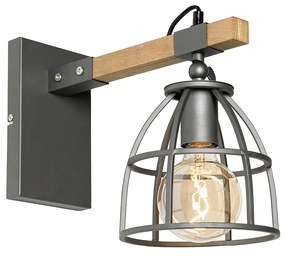 Applique da parete industriale grigio scuro con legno regolabile - Arthur