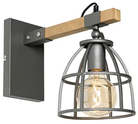 Applique da parete industriale grigio scuro con legno regolabile - Arthur