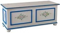 Cassapanca in legno shabby bianco anticato decoro filo blu 116,5x40,5x46 - Mobili 2G