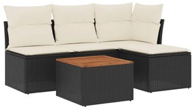 Set divani da giardino 5 pz con cuscini in polyrattan nero