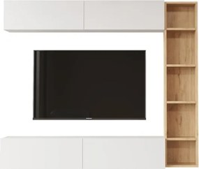 Mobile TV Sospeso Con Ripiani Laterali E Modulo Superiore Zen Rovere E Bianco