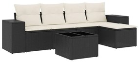 Set divano da giardino 6 pz con cuscini nero in polyrattan