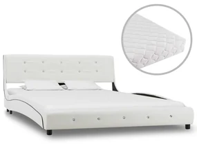 Letto Con Materasso Bianco İn Similpelle 140x200 Cm /