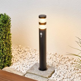 Lindby lampione a LED Lanea, 60 cm, nero, sensore, IP44 Lanea, Nero, Acciaio Inox, Moderno