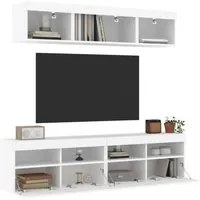 Mobili TV a Muro con LED 5pz Bianchi in Legno Multistratocod mxl 134269