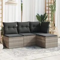 Set Divano da Giardino 4pz con Cuscini Grigio Chiaro Polyrattan 3249341