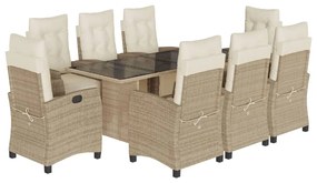 Set da pranzo da giardino 9 pz con cuscini beige in polyrattan