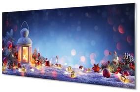 Pannello paraschizzi cucina Ramoscelli di lanterna di neve Palle di Natale 100x50 cm
