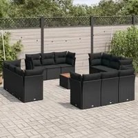 Set Divani da Giardino 13pz con Cuscini Nero in Polyrattan 3223535