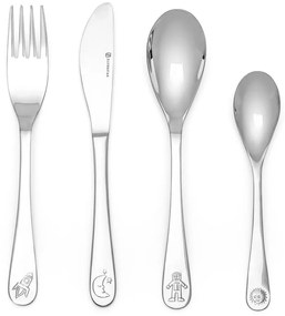 Posate per bambini in acciaio inox argento 4 pezzi Space - Zilverstad