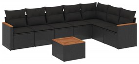 Set divani da giardino con cuscini 8 pz nero in polyrattan