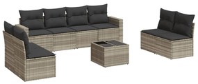 Set divano da giardino 9pz con cuscini grigio chiaro polyrattan