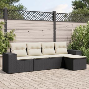 Set divani da giardino 5 pz con cuscini in polyrattan nero