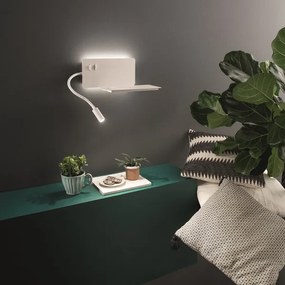 Applique in metallo Bianco 33 cm retroilluminata con spot LED e caricatore wireless FLAT