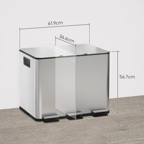 Pattumiera a Pedale 3 Sezioni da 20L 61,9x36,6x56,7 cm in Acciaio Inox e PP...