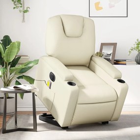 Poltrona Alzapersona Elettrica Reclinabile Crema İn Similpelle /