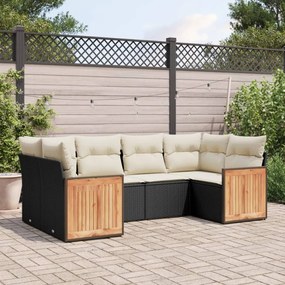 Set divano da giardino 6 pz con cuscini nero in polyrattan