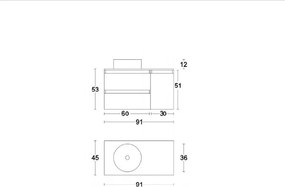 Mobile bagno sospeso 90 cm base doppio cassettone e lavabo CUBE2 Quercia Bianco