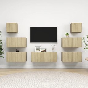 Set Di Mobili Porta Tv 7 Pz Rovere Sonoma İn Legno Multistrato /
