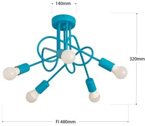 Lampadario a plafone per bambini OXFORD 5xE27/15W/230V blu