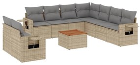 Set divano da giardino 10 pz con cuscini beige misto polyrattan