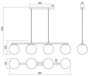 Redo 01-3156 - Lampadario a sospensione con filo BOWLING 4xE27/42W/230V nero
