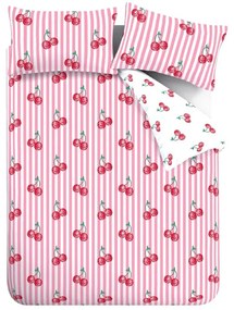 Set copripiumino e federa bianco e rosa per letto matrimoniale e per letto esteso 230x220 cm Disco Cherries Stripes – Catherine Lansfield