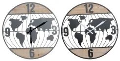 Orologio da Parete DKD Home Decor Nero Grigio Ferro 60 x 4,5 x 60 cm Legno MDF Mappamondo (2 Unità)