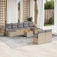 Set Divano da Giardino 10 pz con Cuscini Beige in Polyrattan 3224764