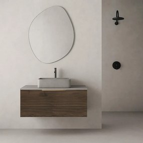 Mobile da bagno sospeso sotto lavabo L 90 x H 32 x P 48 cm noce, 1 cassetto Neo, Maniglie acquistabili separatamente
