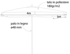 DOMINUS - ombrellone da giardino palo centrale in legno 3 x 4 m