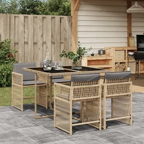 Set pranzo da giardino 5 pz con cuscini beige misto polyrattan