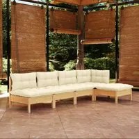 Set Divani da Giardino 5 pz con Cuscini Crema in Massello di Pino 3096334