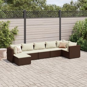 Set divani da giardino 7 pz con cuscini in polyrattan marrone