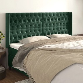Testiera Ad Orecchio Verde Scuro 203x16x118/128 Cm İn Velluto /