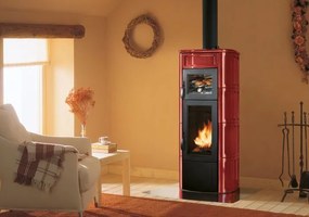 Palazzetti Elisa Stufa A Legna con Forno Con Rivestimento in ceramica Rosso Bordeaux