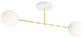 Plafoniera Moderna Magnium 2 Luci In Acciao Oro E Sfere In Vetro Bianco