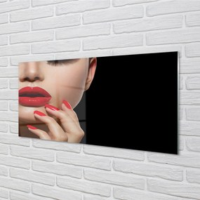 Quadro in vetro acrilico Donna labbra e unghie rosse 100x50 cm