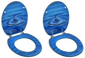 Tavolette Wc Con Coperchi 2 Pz İn Mdf Blu Design Goccia Dacqua /