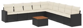 Set divani da giardino 10pz con cuscini in polyrattan nero