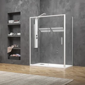 Kamalu - Box doccia angolare 80x140 bianco opaco scorrevole | KE-4000B
