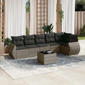 Set divani da giardino 7 pz con cuscini grigio in polyrattan