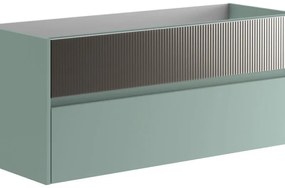 Mobile da bagno sotto lavabo Niwa verde timo frontale in vetro grigio carbone laccato opaco L 119.5 x H 50 x P 45.5 cm 2 cassetti, lavabo non incluso