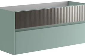 Mobile da bagno sotto lavabo Niwa verde timo frontale in vetro grigio carbone laccato opaco L 119.5 x H 50 x P 45.5 cm 2 cassetti, lavabo non incluso