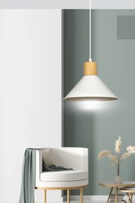 Sospensione Nordica 1 Luce Rowen In Acciaio Bianco E Legno