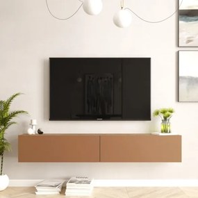 Mobile Tv Sospeso 180x32x30 Effetto Legno Rovere E Rosso Mattone Frame
