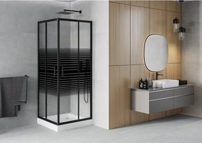 Mexen Rio cabina doccia quadrata 80 x 80 cm, fasce nere, nero + piatto doccia, bianco - 860-080-080-70-20-4510